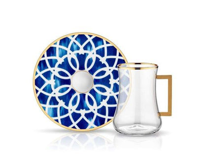 Dervish with Handle Blue Blanc Aria Tea Glass and Saucer