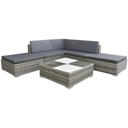 6 Piece Garden Lounge Set with Cushions Poly Rattan Grey