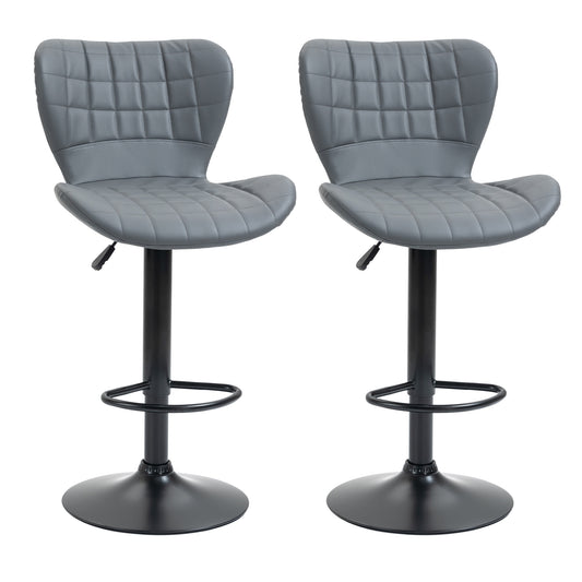 Homcom Bar Stools Set of 2 Adjustable Height Swivel Bar Chairs in PU Leather with Backrest & Footrest