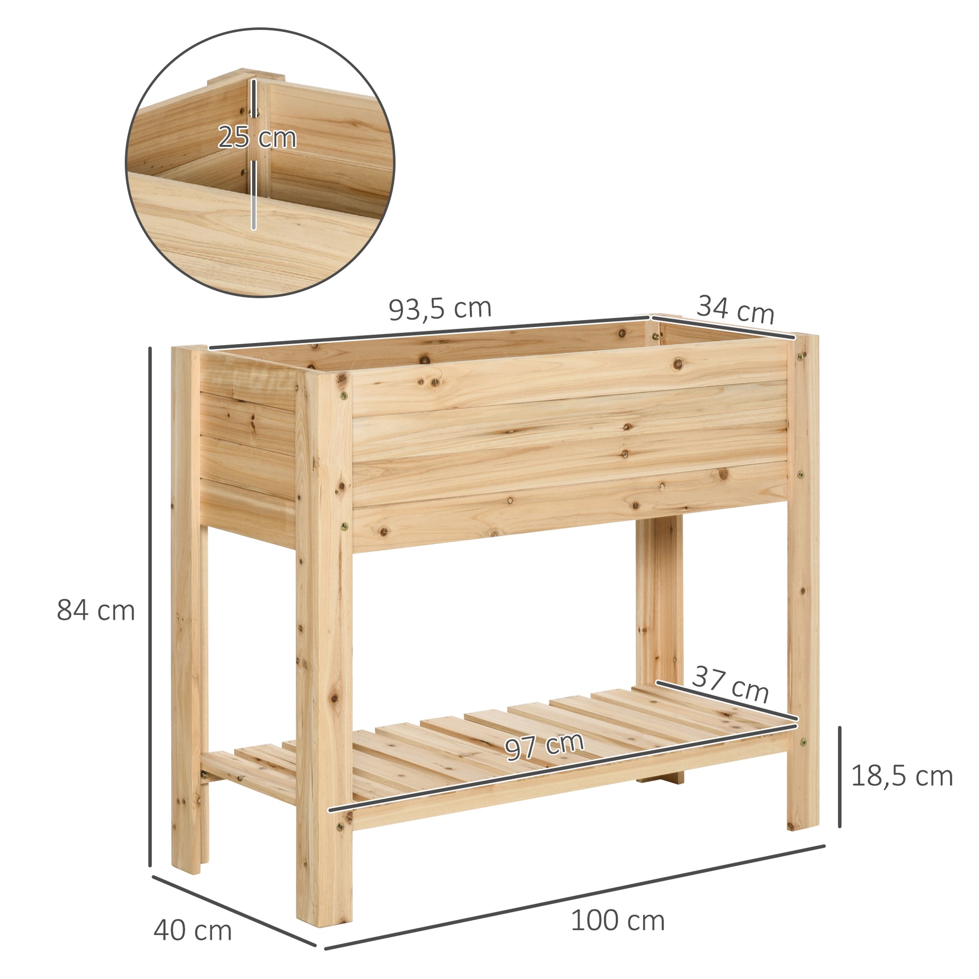 Outsunny Wooden Raised Plant Stand Outdoor Flower Bed Box with Clapboard 100 x 40 x 84cm