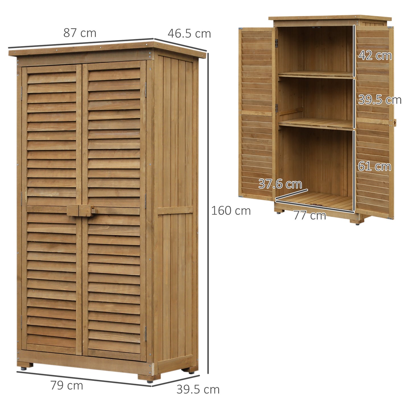 Slatted 160cm Double Door Pent Garden Store With Shelves Fir Wood Natural by Steadfast