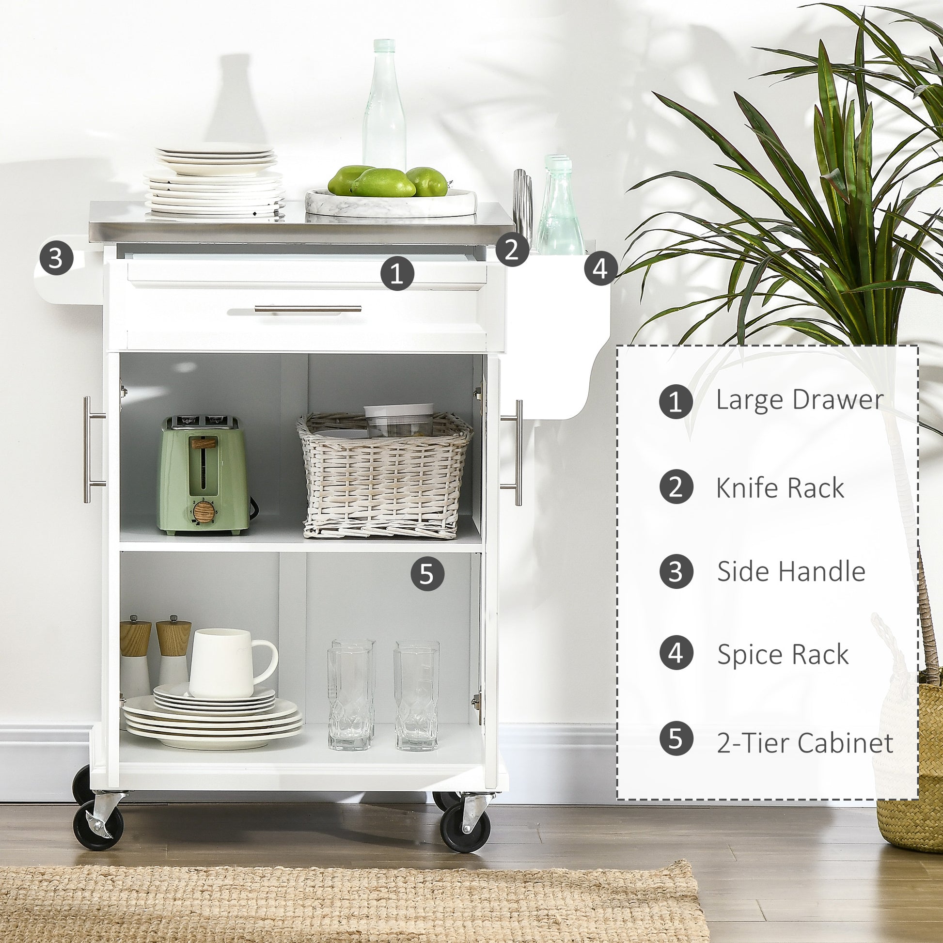 Homcom Wooden Kitchen Island on Wheels