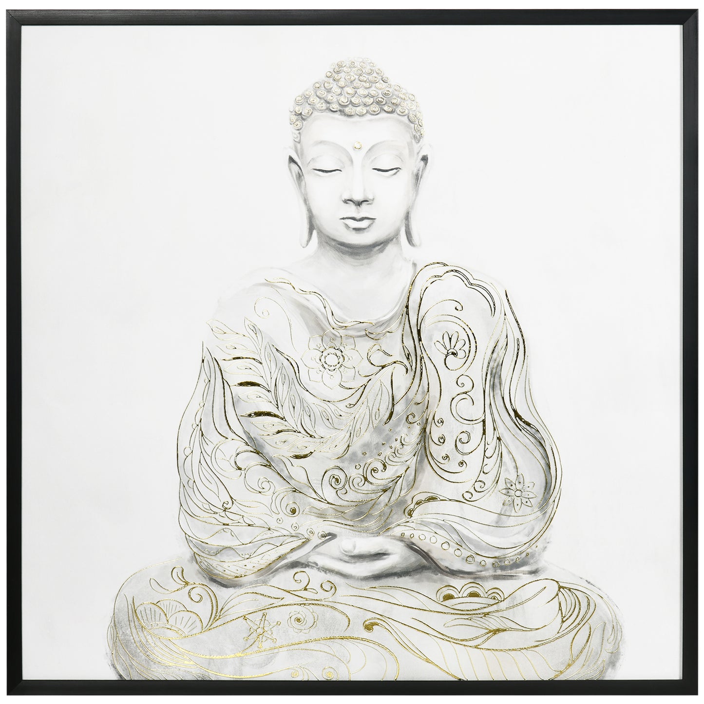 Homcom Canvas Wall Art Gold Textured Buddha Sit in Meditation