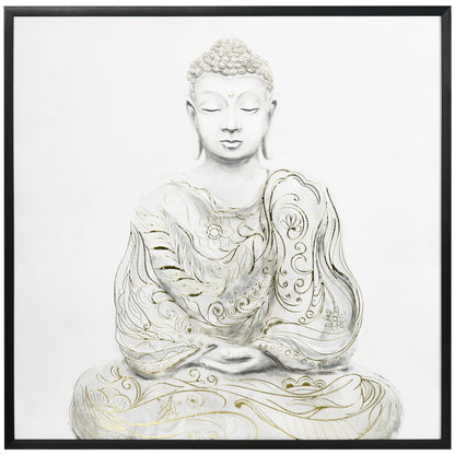 Homcom Canvas Wall Art Gold Textured Buddha Sit in Meditation