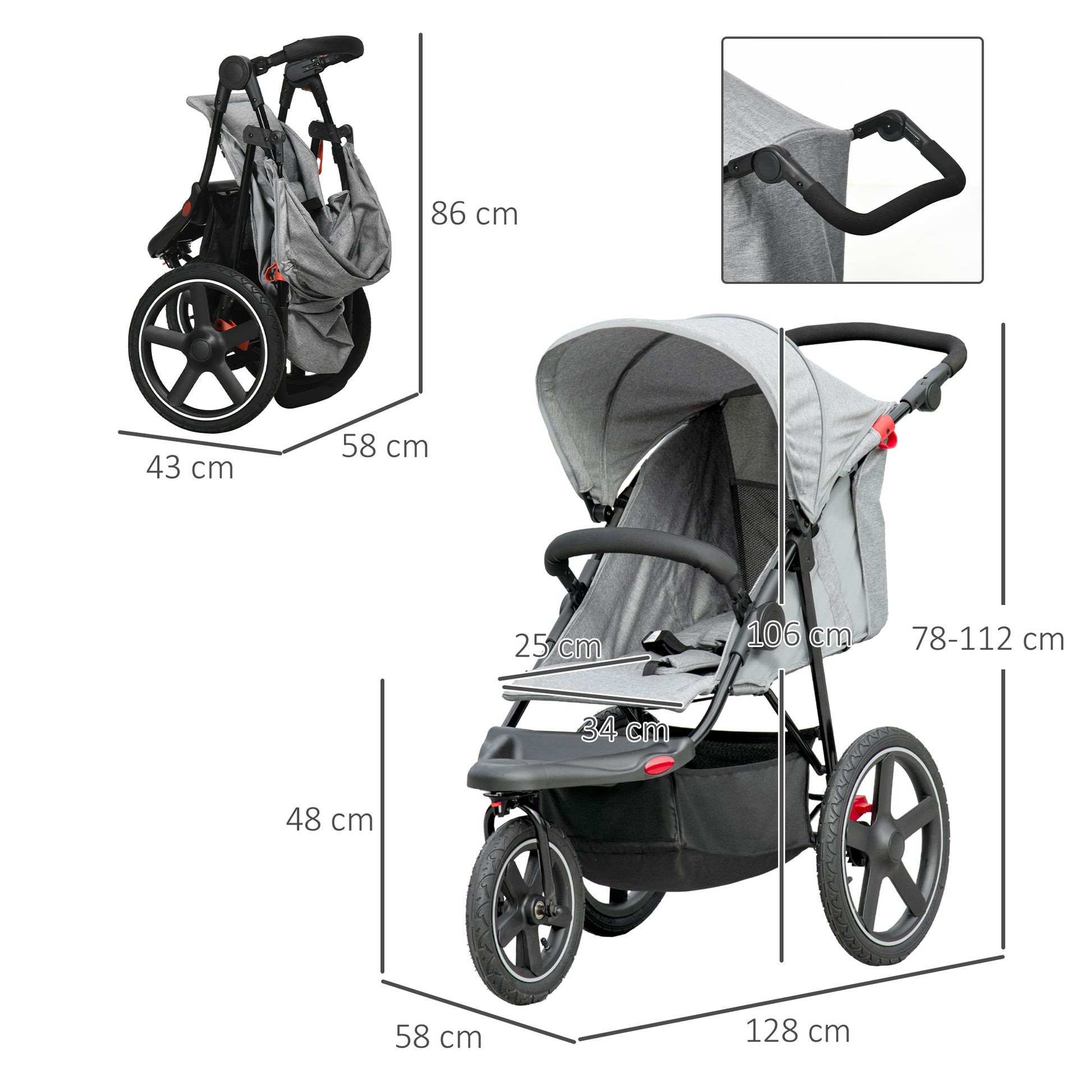 Homcom Foldable Three-Wheeler Baby Stroller w/ Canopy