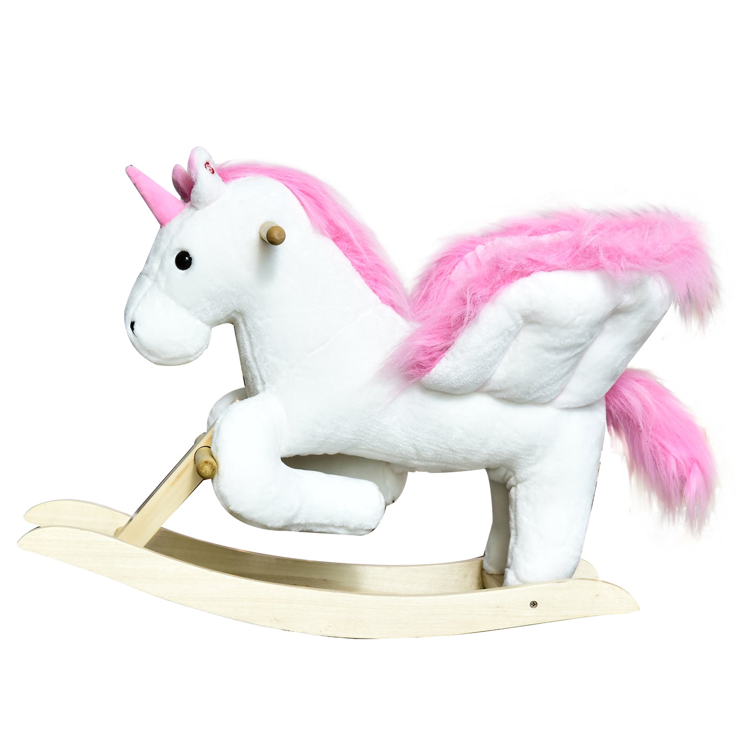 Homcom Unicorn Rocking Horse Kids Wooden Ride On Plush Toy w/ Music