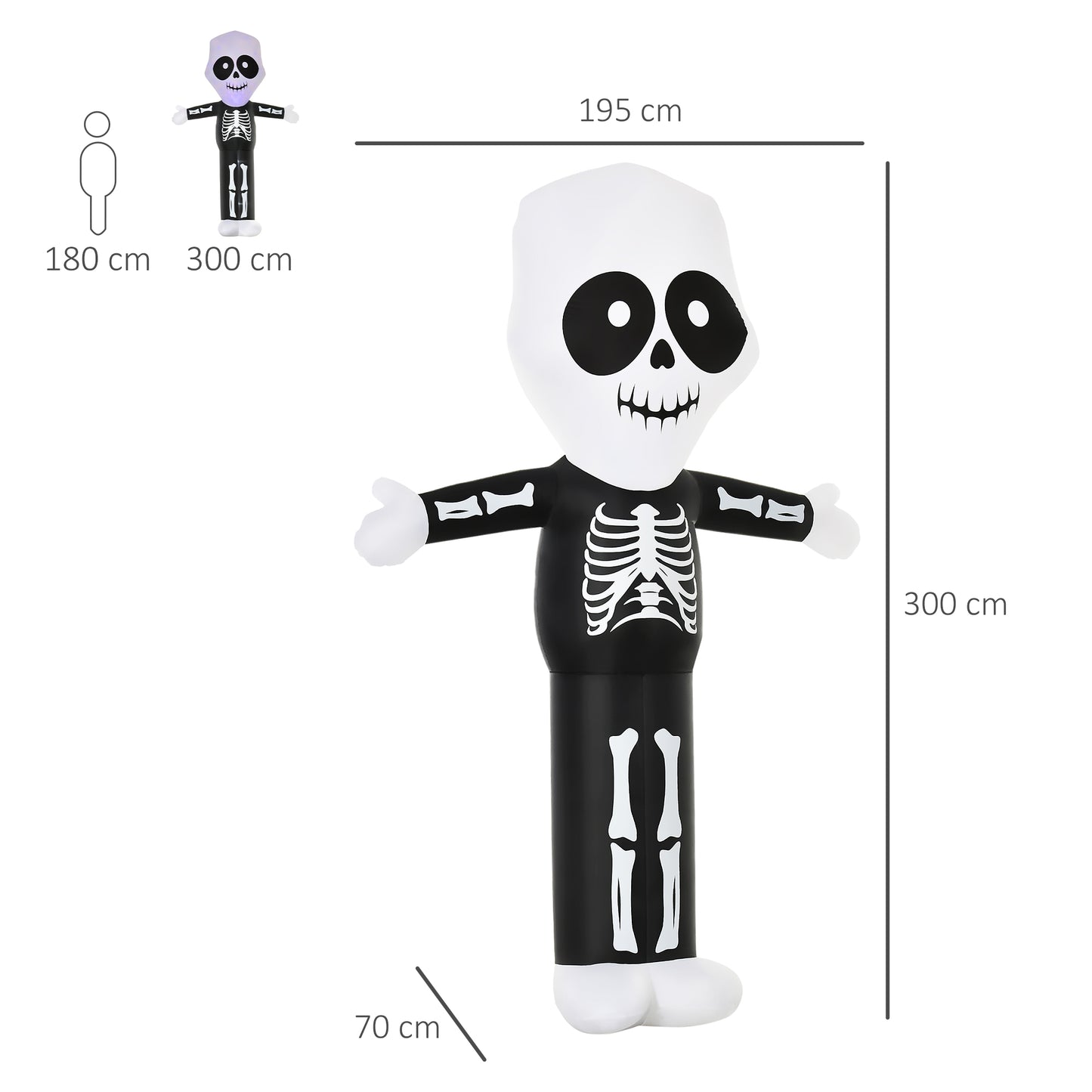 Homcom 3m Halloween Inflatable Skeleton Ghost Decoration Lighted for Indoor Outdoor