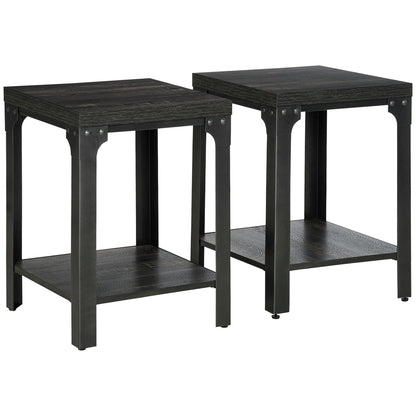 Homcom Industrial Side Table Set of 2 with Storage Shelf