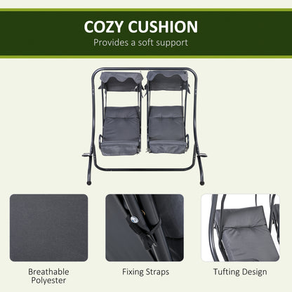 Outsunny Canopy Swing Chair Modern Garden Swing Seat Outdoor Relax Chairs W/ 2 Separate Chairs