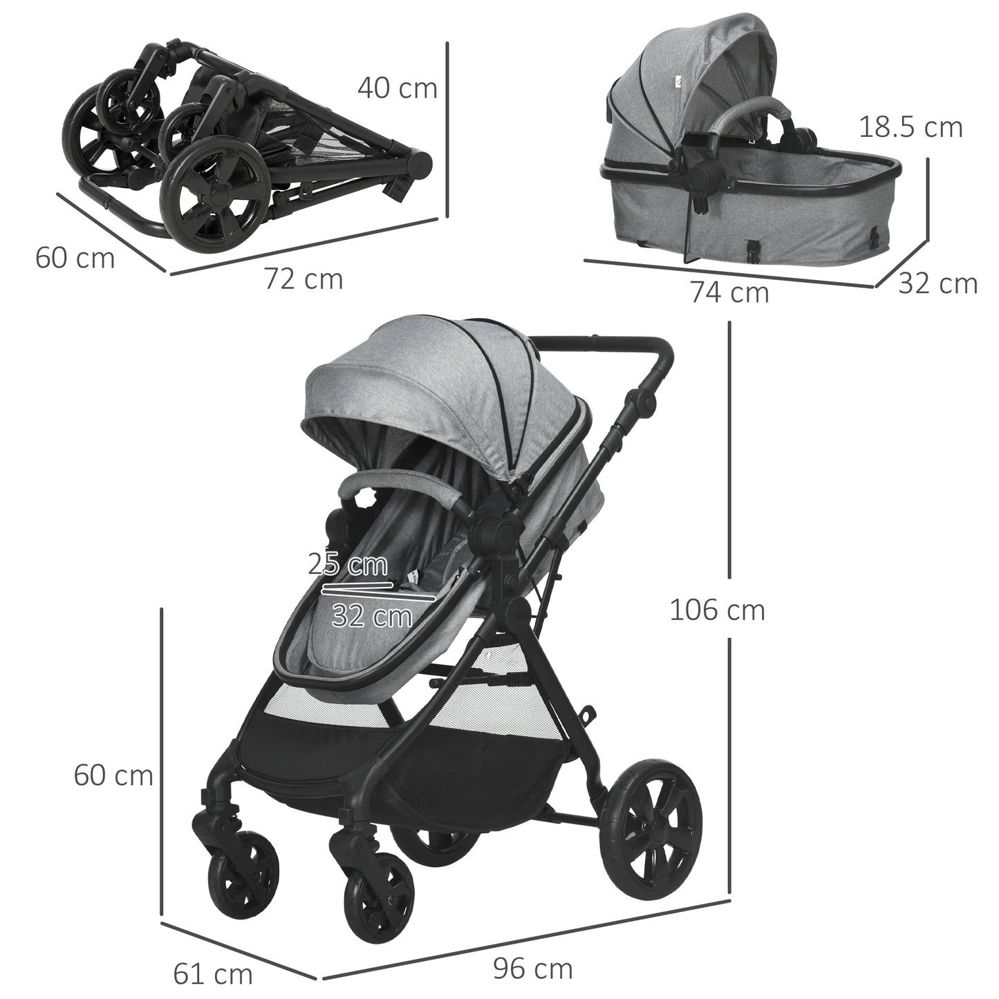 Homcom 2 in 1 Lightweight Pushchair w/ Reversible Seat