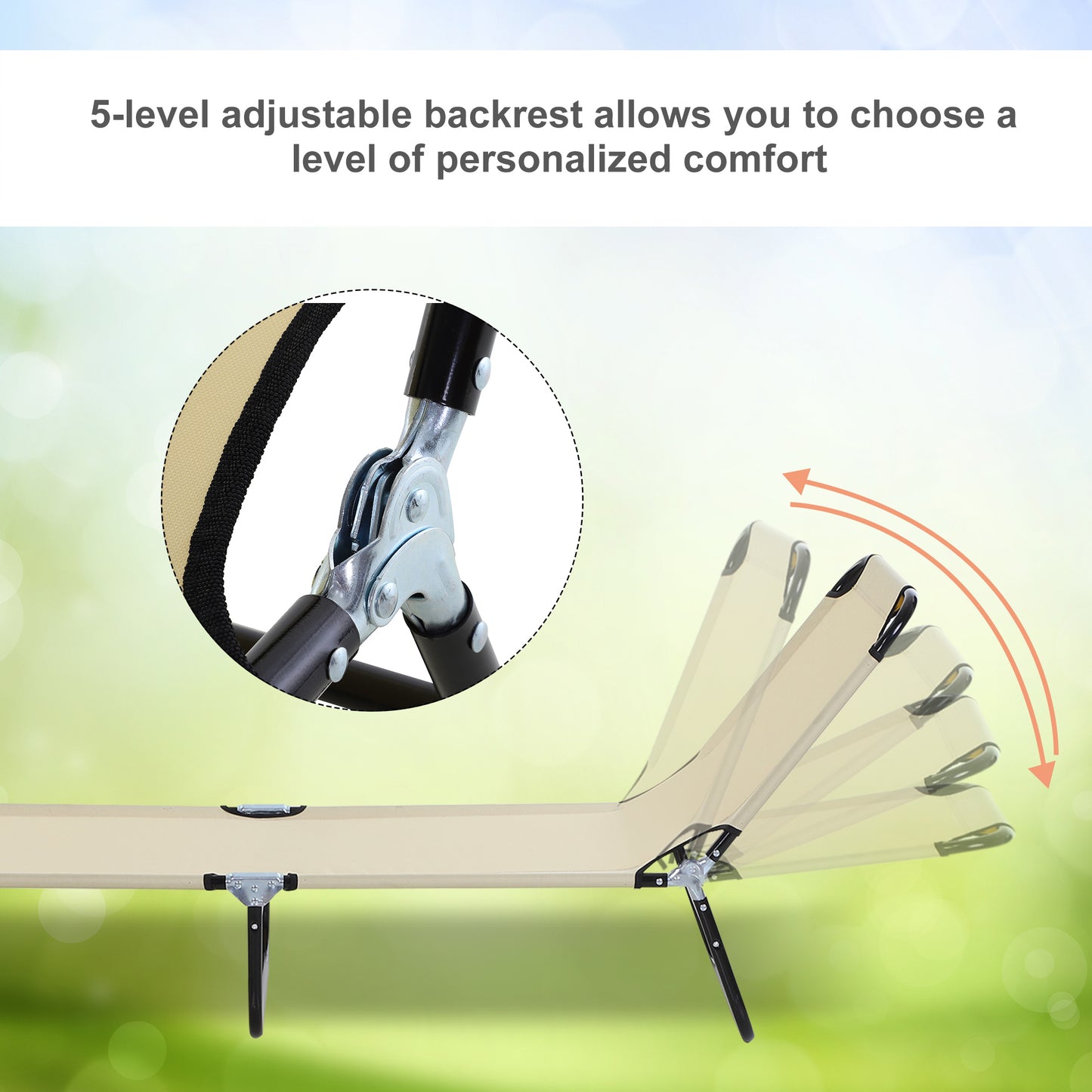 Outsunny Foldable Sun Lounger with 5-Position Adjustable Backrest