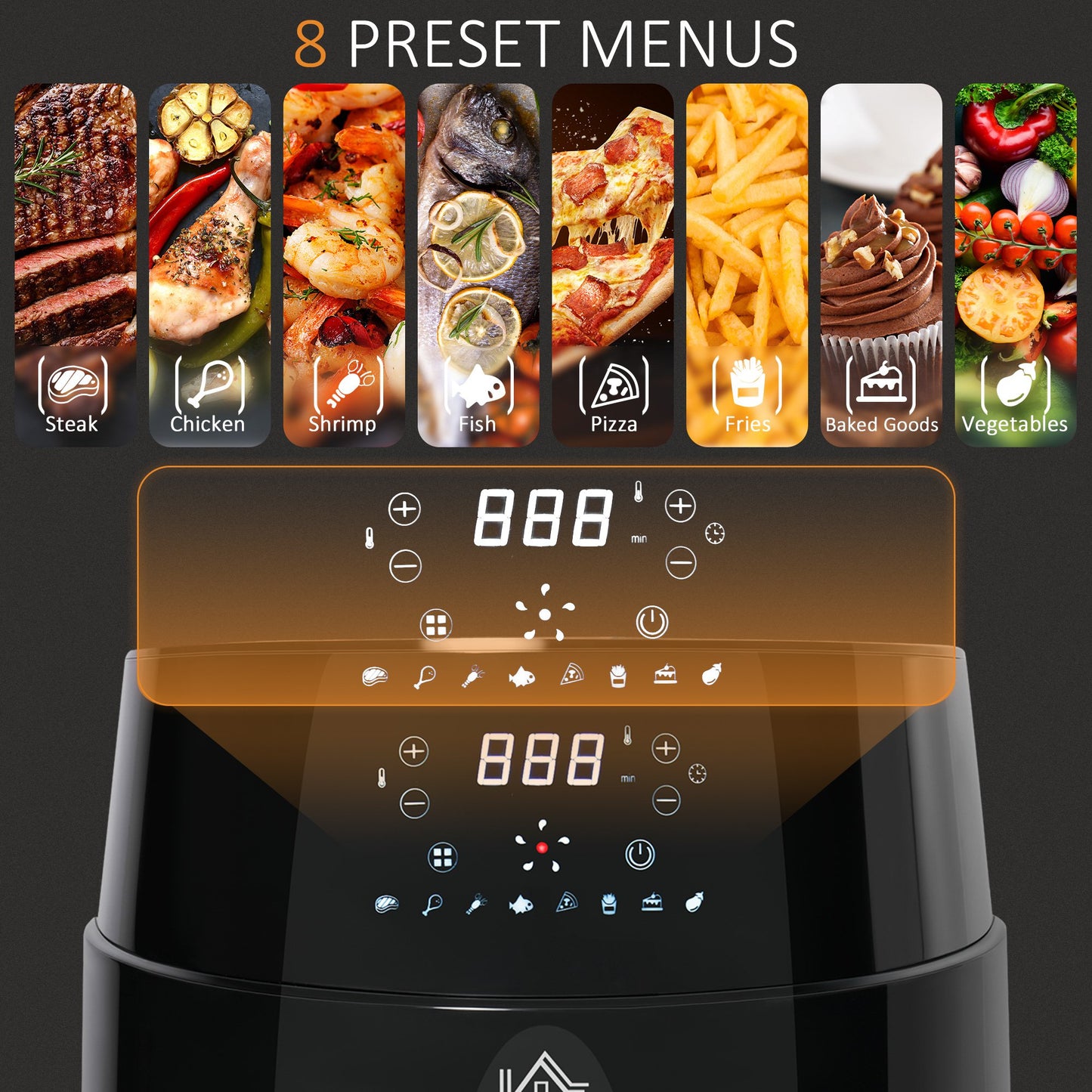 1500W 4.5L Air Fryer 8 Presets With Digital Display Black & Steel by Homcom