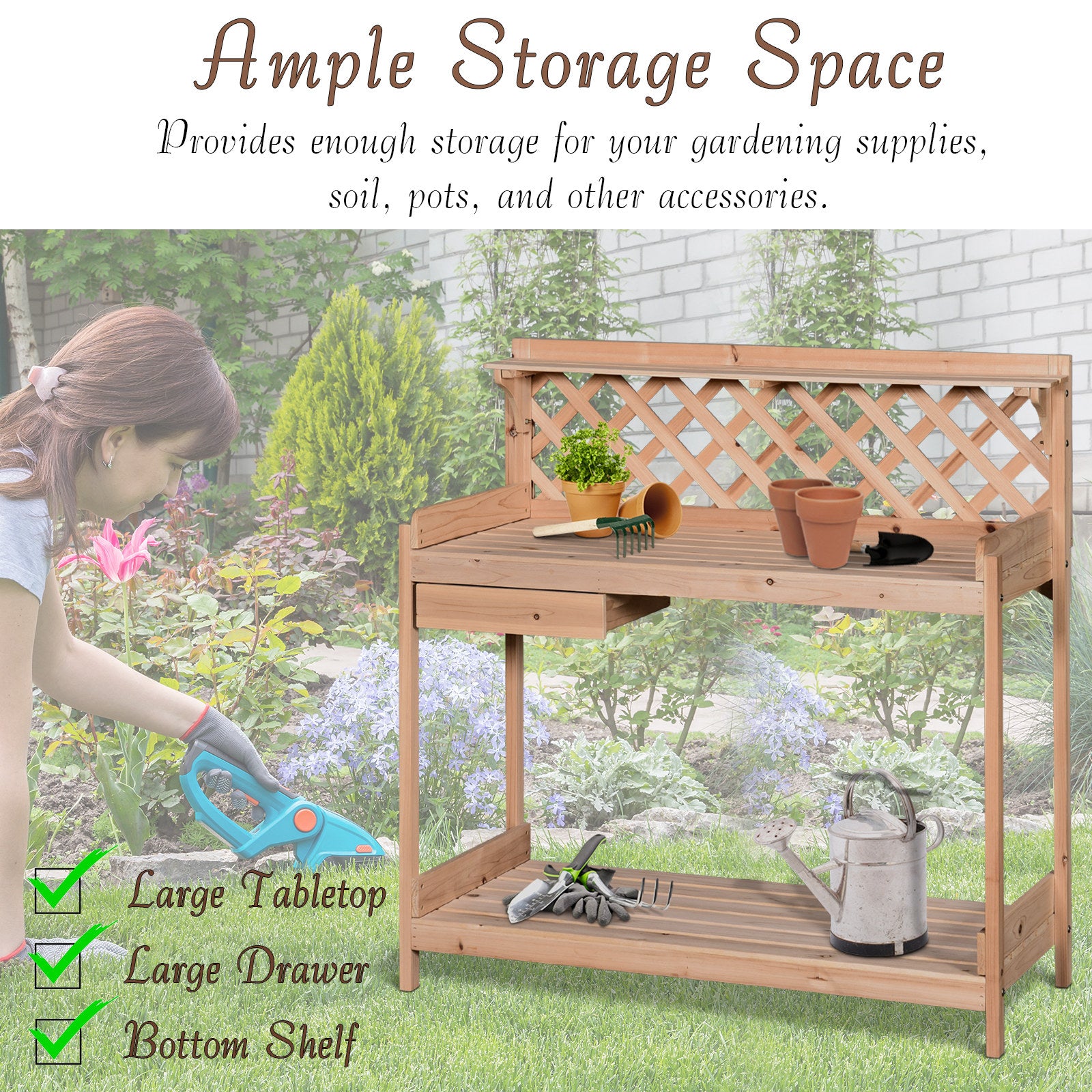 Outsunny Fir Wood Outdoor Garden Potting Table w/ Drawer