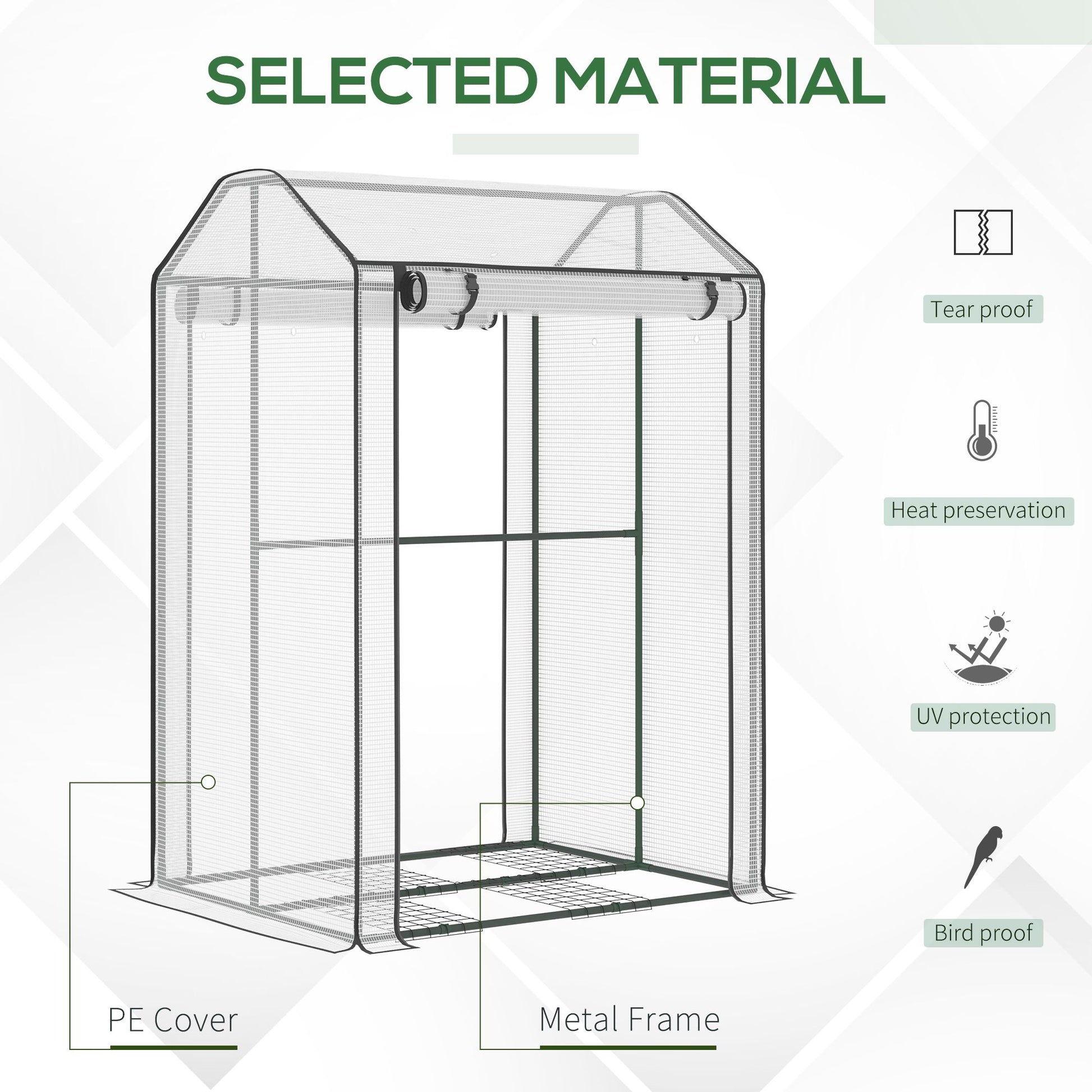 Outsunny Mini Greenhouse with Shelves Portable Garden Grow House for Plants with Roll Up Door and Vents