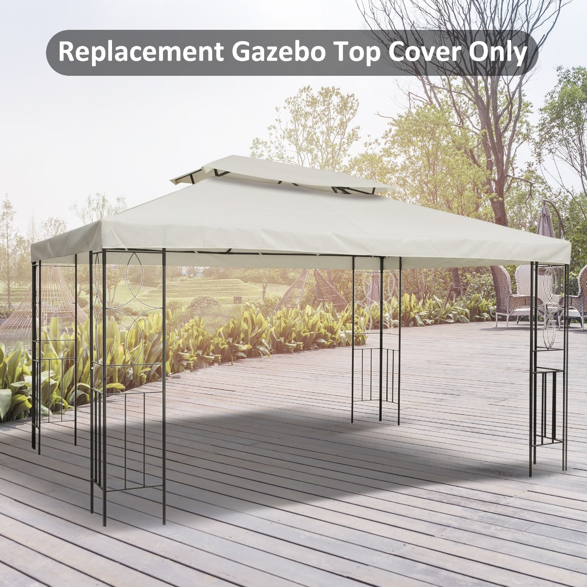 Outsunny 3x4m Gazebo Replacement Roof Canopy 2 Tier Top UV Cover Garden Patio Outdoor Sun Awning Shelters Cream (TOP COVER ONLY)