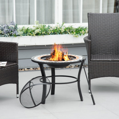 Outsunny 60cm Outdoor Fire Pit Table With Mosaic Outer