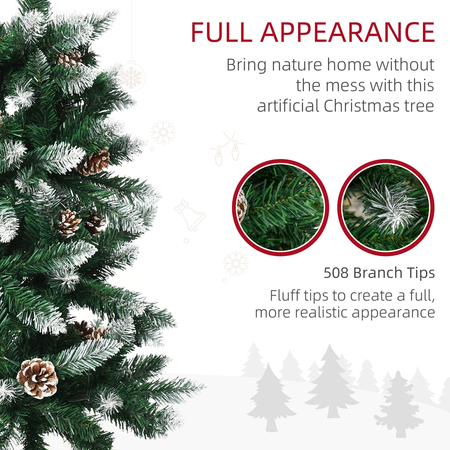 Homcom 6 Ft Snow Artificial Christmas Tree with Realistic Branches