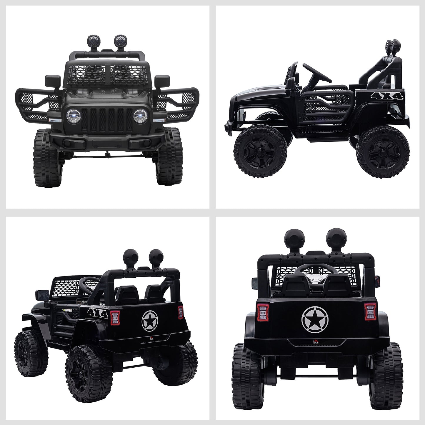 Homcom 12V Battery-powered 2 Motors Kids Electric Ride On Car Truck Off-road Toy with Parental Remote Control Horn Lights Suspension Wheels for 3-6 Years Old Black