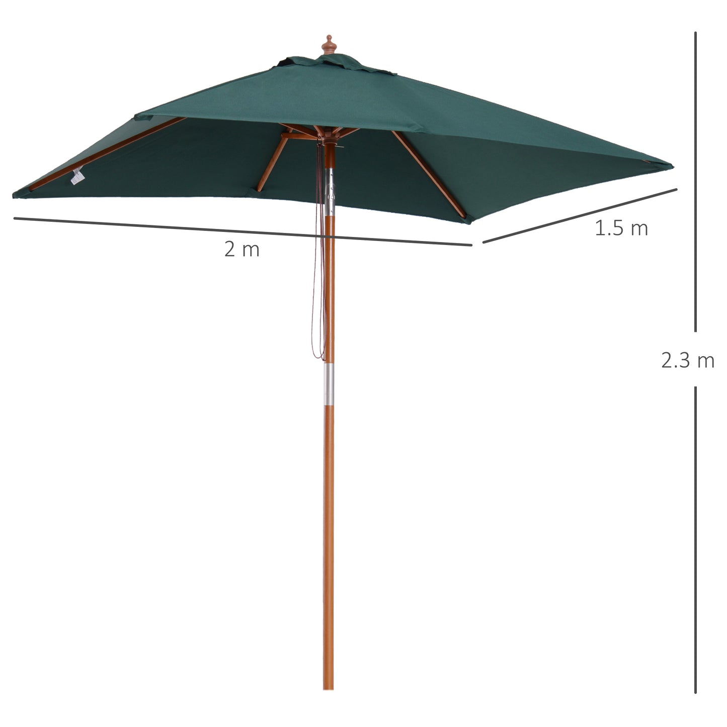 Outsunny 2m x 1.5m Garden Parasol Umbrella with Tilting Sunshade Canopy