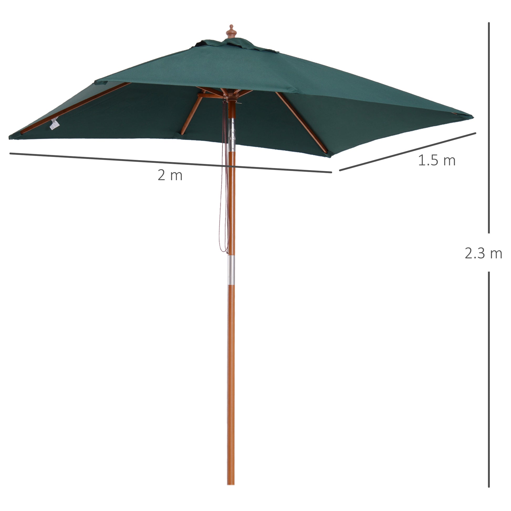 Outsunny 2m x 1.5m Garden Parasol Umbrella with Tilting Sunshade Canopy