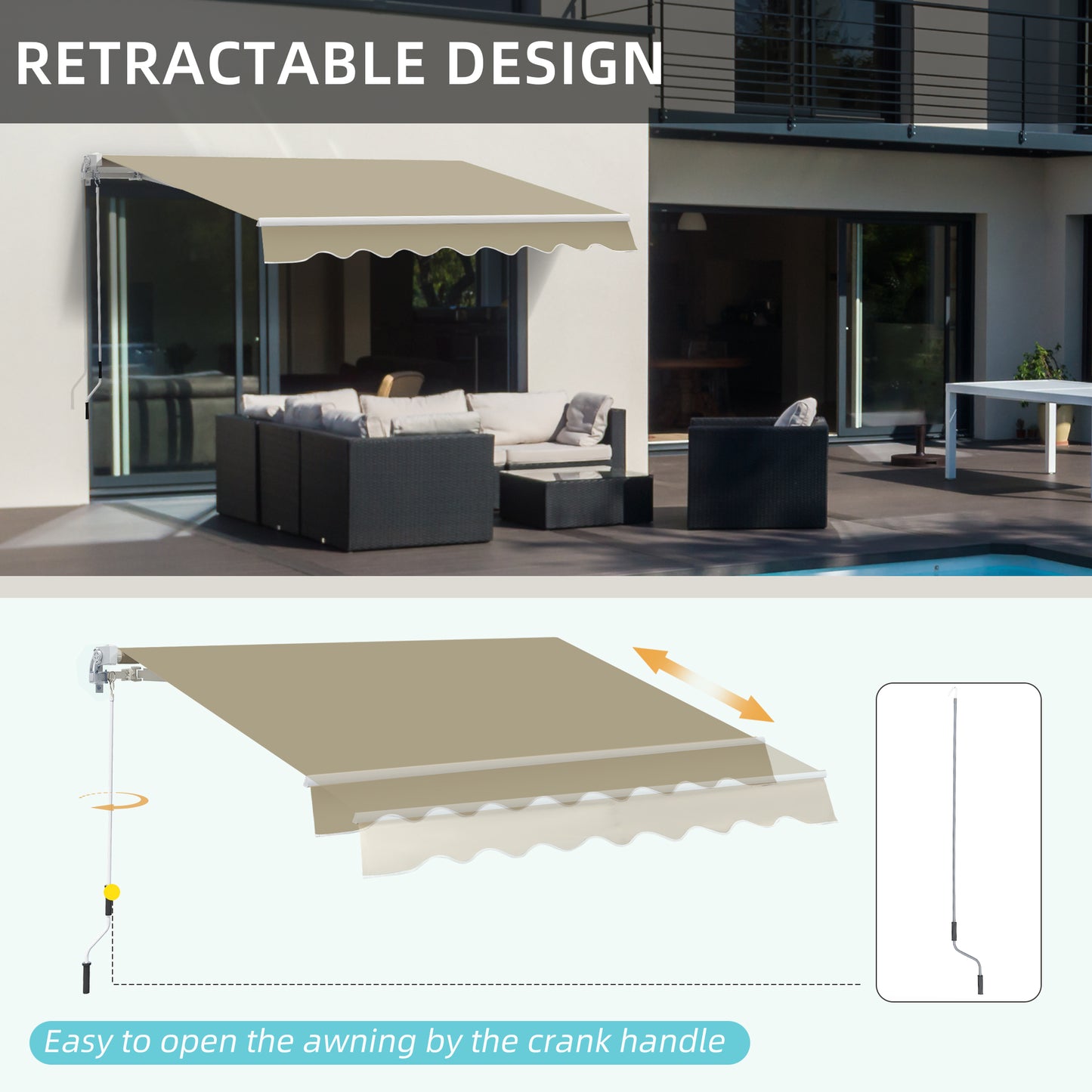 Outsunny 2.5X2 M Manual Retractable Awning-Beige Canopy/White Frame