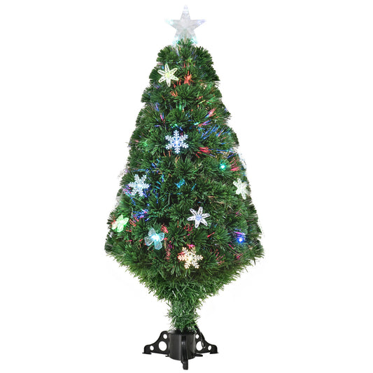 Homcom 4FT Prelit Artificial Christmas Tree Fiber Optic LED Light Holiday Home Xmas Decoration Tree with Foldable Feet