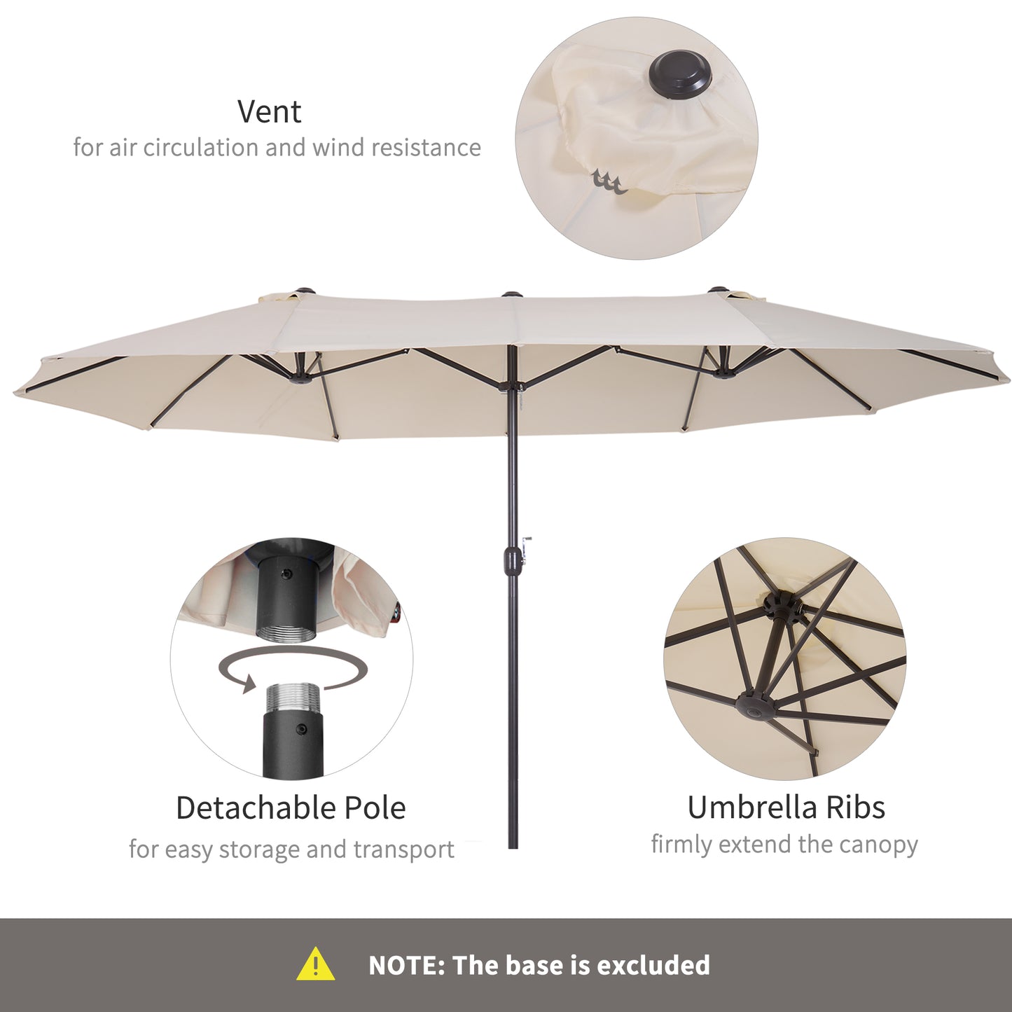 Outsunny 4.6m Double-Sided Patio Parasol Sun Umbrella-Beige