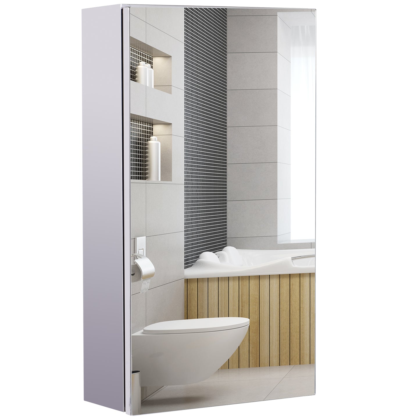 Homcom Stainless Steel Wall-mounted Bathroom Mirror Storage Cabinet 300mm (W)