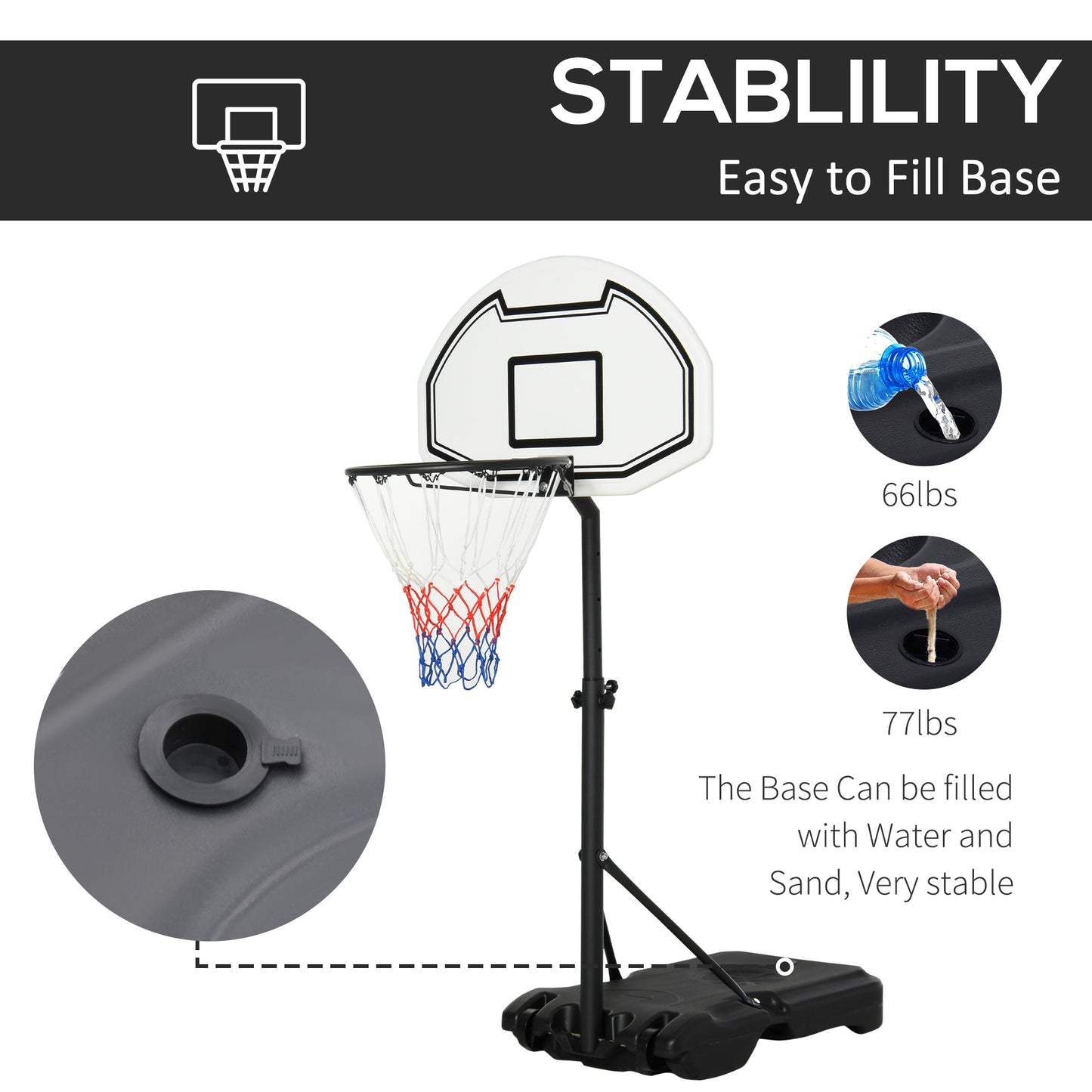 Homcom Steel Frame Freestanding Basketball Hoop Height Adjustable Basketball Stand Black