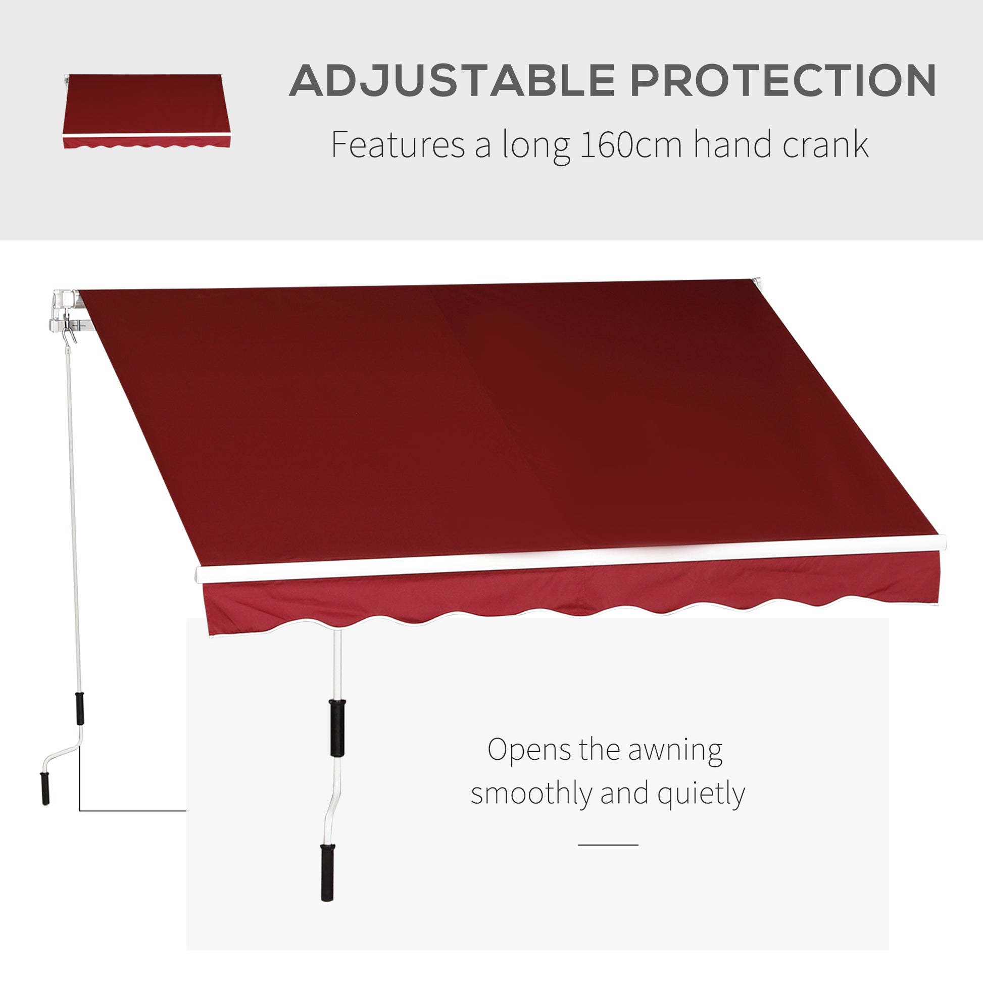 Outsunny Manual Retractable Patio Awning Shelter Uv Protection 2.5Mx2M