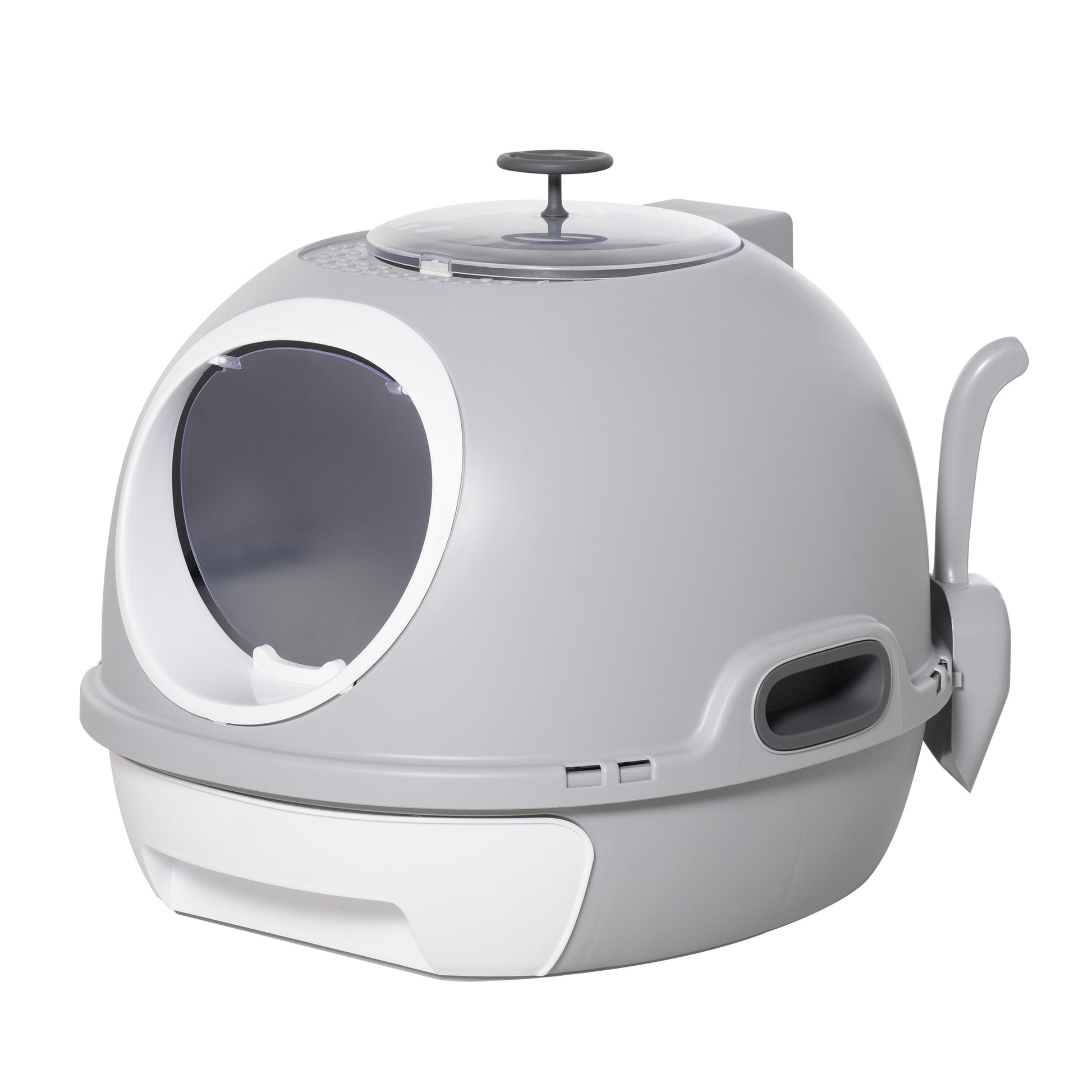 PawHut Futuristic Capsule-Shaped Cat Litter Box w/ 2 Doors Litter Scoop Drawer