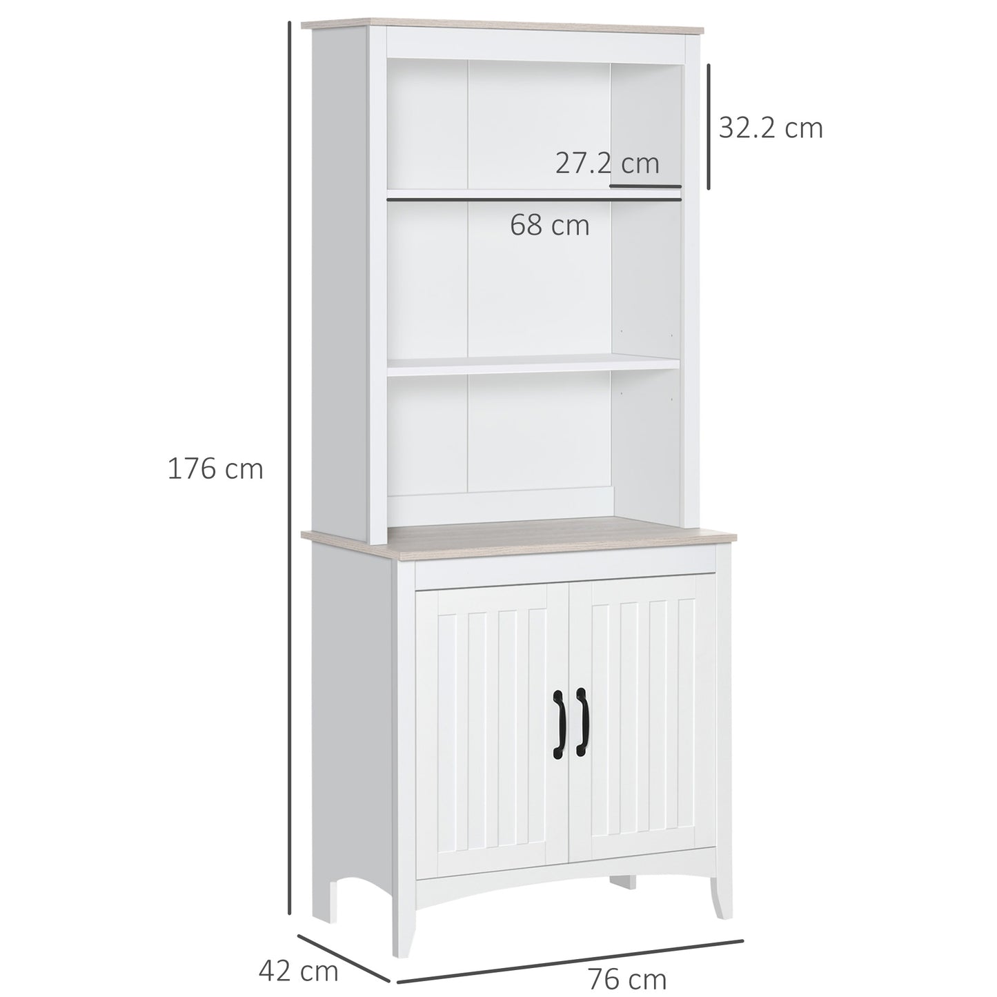 Homcom Tall Kitchen Cupboard with 3 Open Shelves and Double Door Cabinet