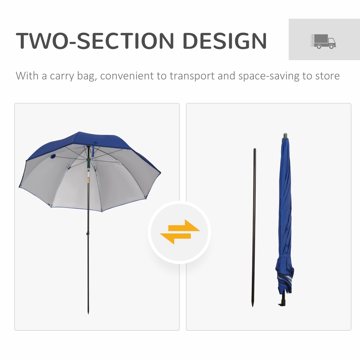 Outsunny 2m Beach Parasol Fishing Umbrella Brolly with Sides and Push Botton Tilt Sun Shade Shelter with Carry Bag