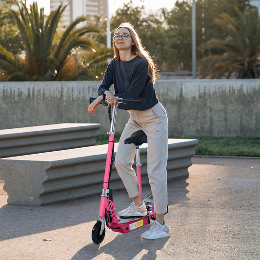 Homcom 12V Battery 120W Teens Foldable Electric Scooter Adjustable Ride Over 7 years old -Pink