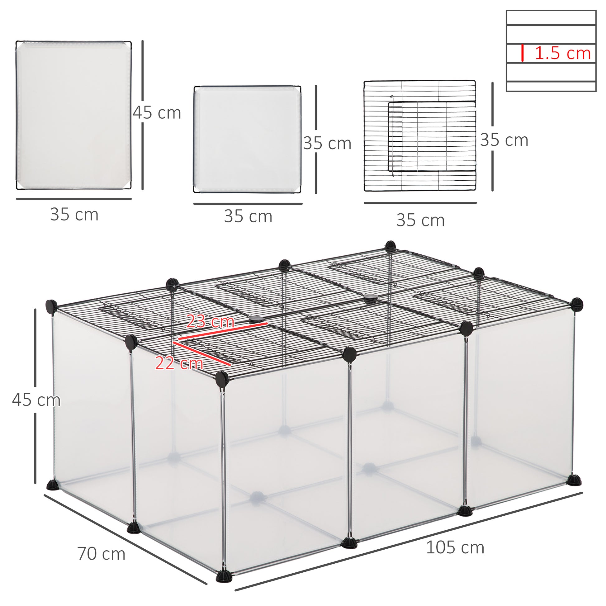 PawHut DIY Pet Playpen with Door Bottom 22 Panels Small Animal Cage for Guinea Pigs