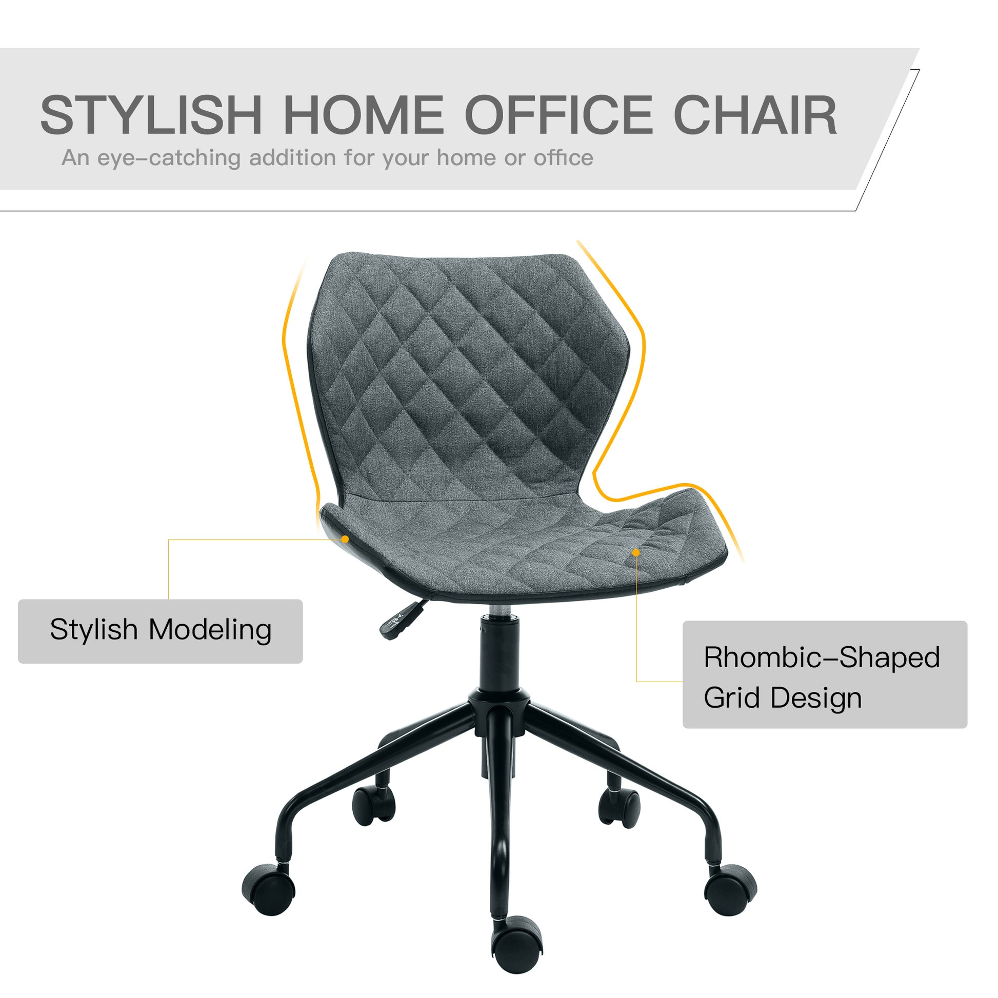 Homcom Home Office Swivel Computer Desk Chair With Nylon Wheels Adjustable Height Linen Grey