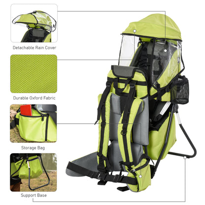 Homcom Baby Backpack Carrier for Hiking with Ergonomic Hip Seat Detachable Rain Cover