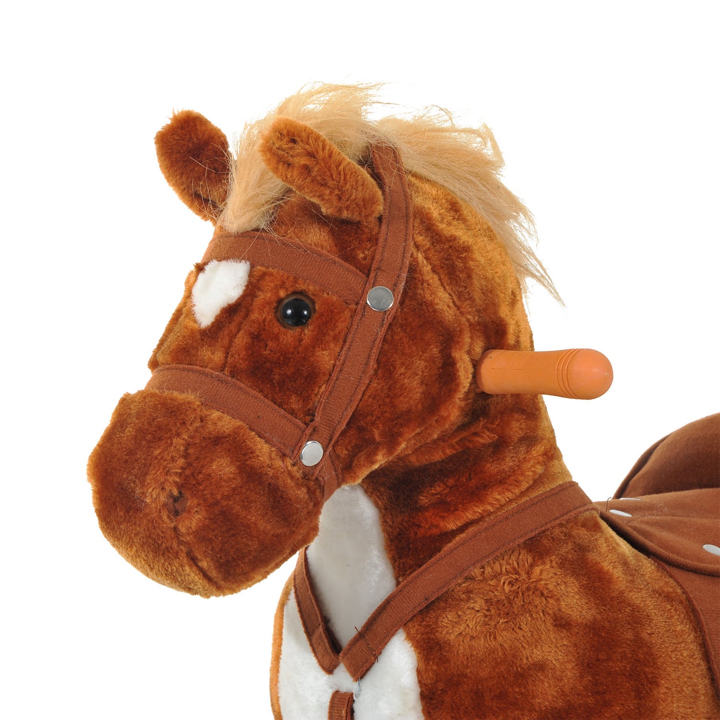 Homcom Wooden Action Pony Wheeled Walking Horse Riding Little Baby Plush Toy Wooden Style Ride on Animal Kids Gift w/Sound (Brown)