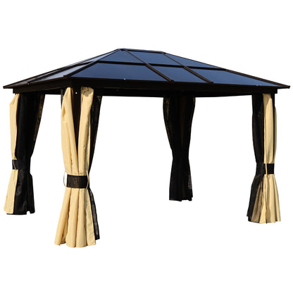 Outsunny 3 x 3.6m Polycarbonate Hard Top Gazebo with LED Solar Light and Aluminium Frame