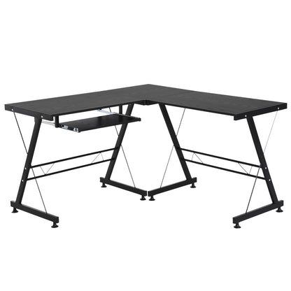 Homcom Office Gaming Desk L Shape Straight Corner Table Computer Work Station Laminated Sturdy w/ Keyboard Tray Black