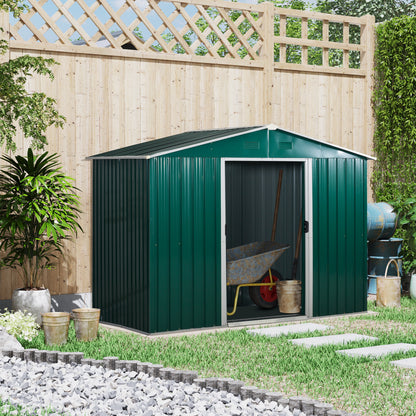 Galvanised 8 x 6' Sliding Double Door Apex Garden Shed With Ventilation Steel Green by Steadfast