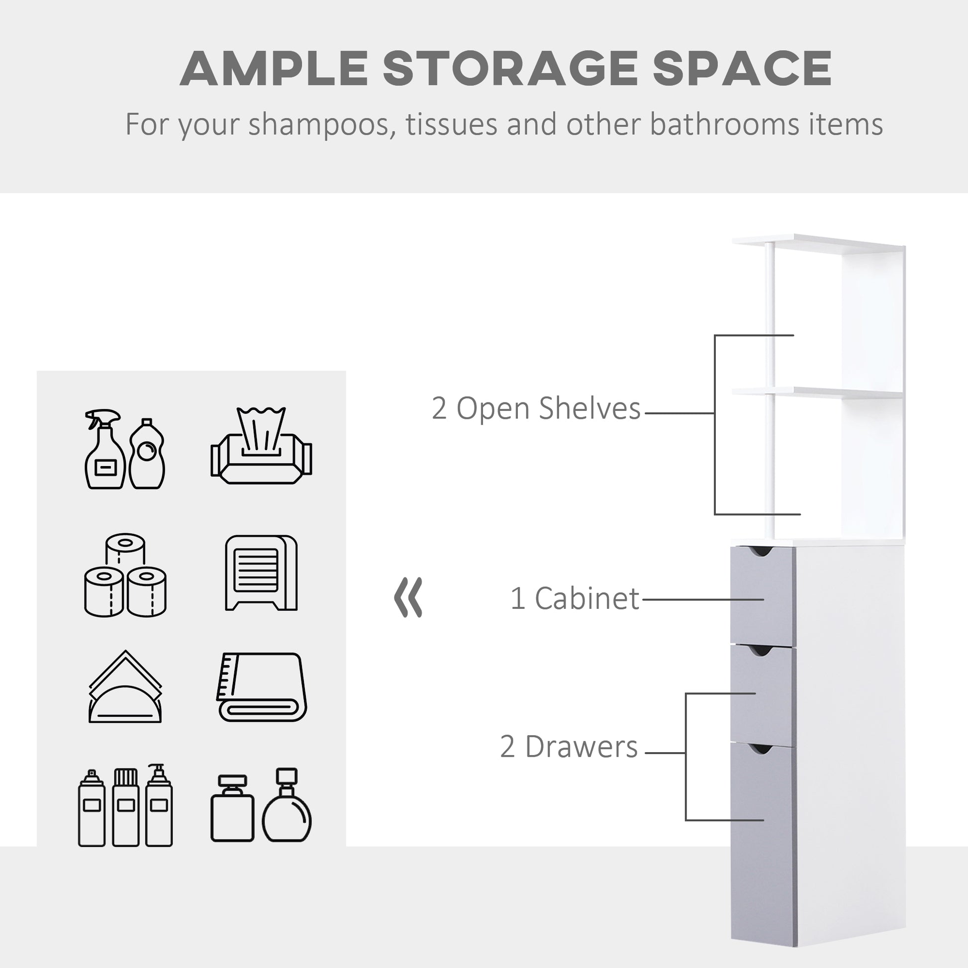 Homcom Bathroom Cabinet Tall Shelf Toilet Tissue Cupboard Withdrawers