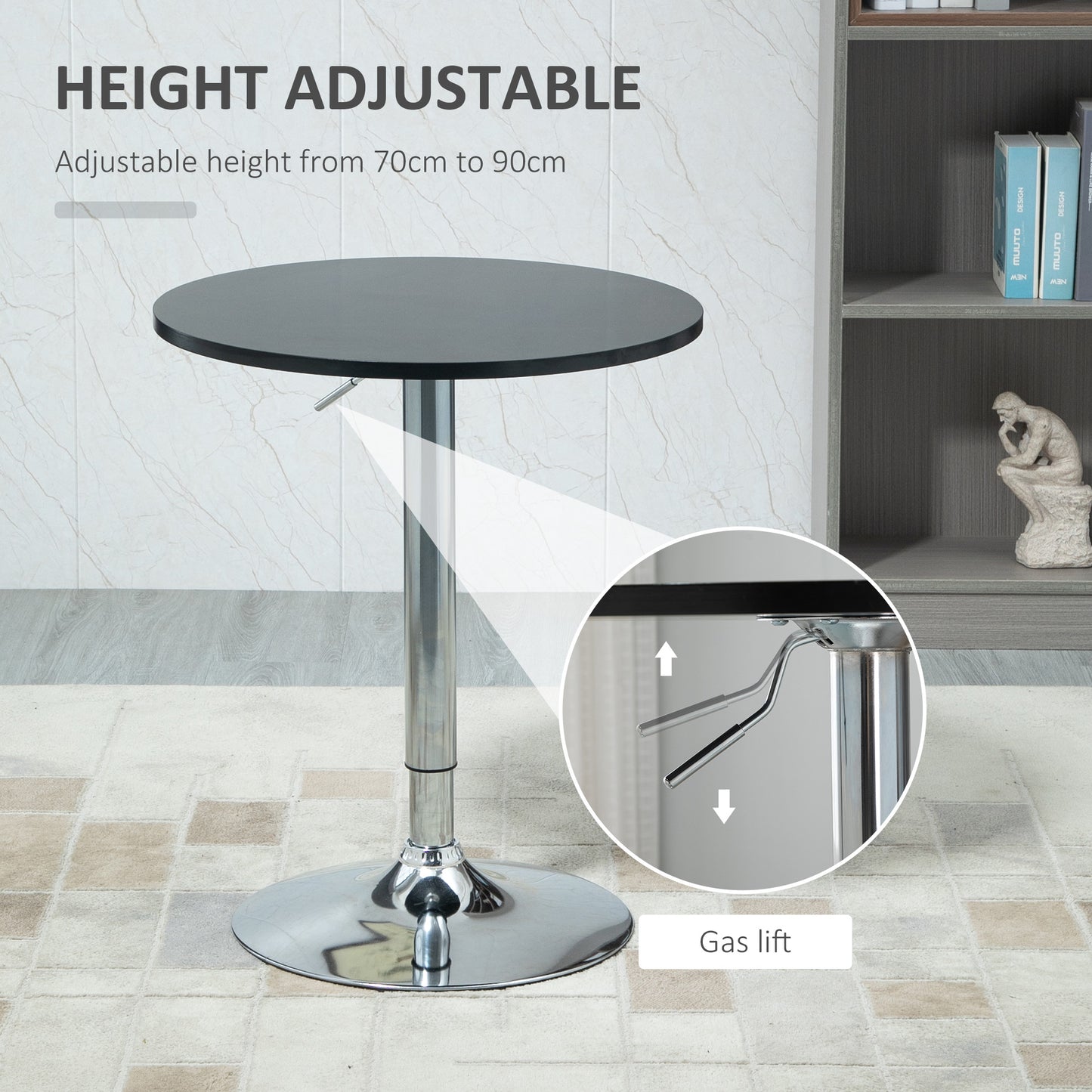 Homcom Round Height Adjustable Bar Table Counter Pub Desk with Metal Base for Home Bar