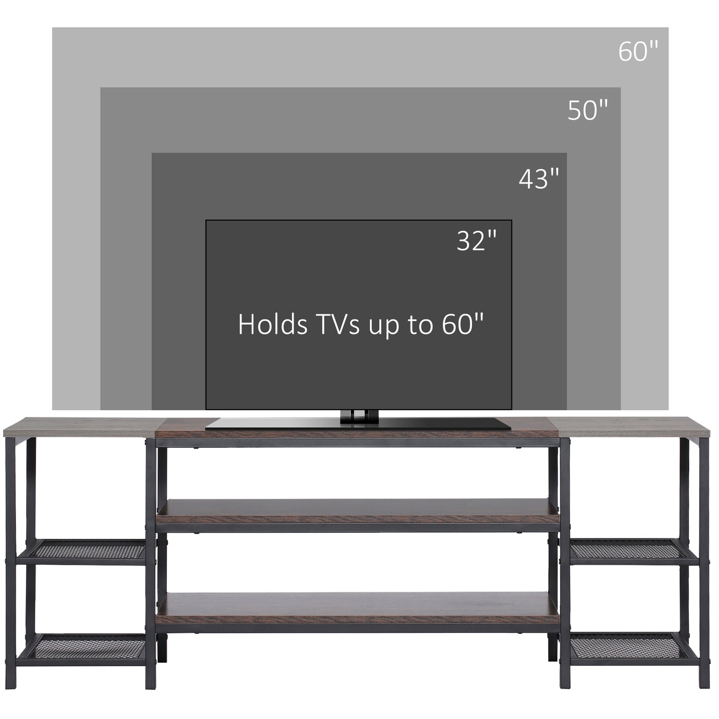 Homcom Industrial-Style Open Shelf TV Stand - Brown