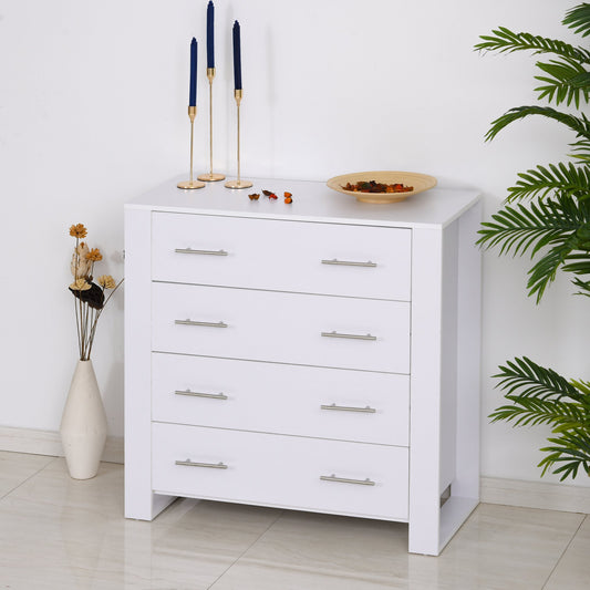 Homcom Chest Of 4 Drawers Storage Cabinet Bedroom Clothes w/Metal Handles Base Freestanding Unit Furnishing Living Room White