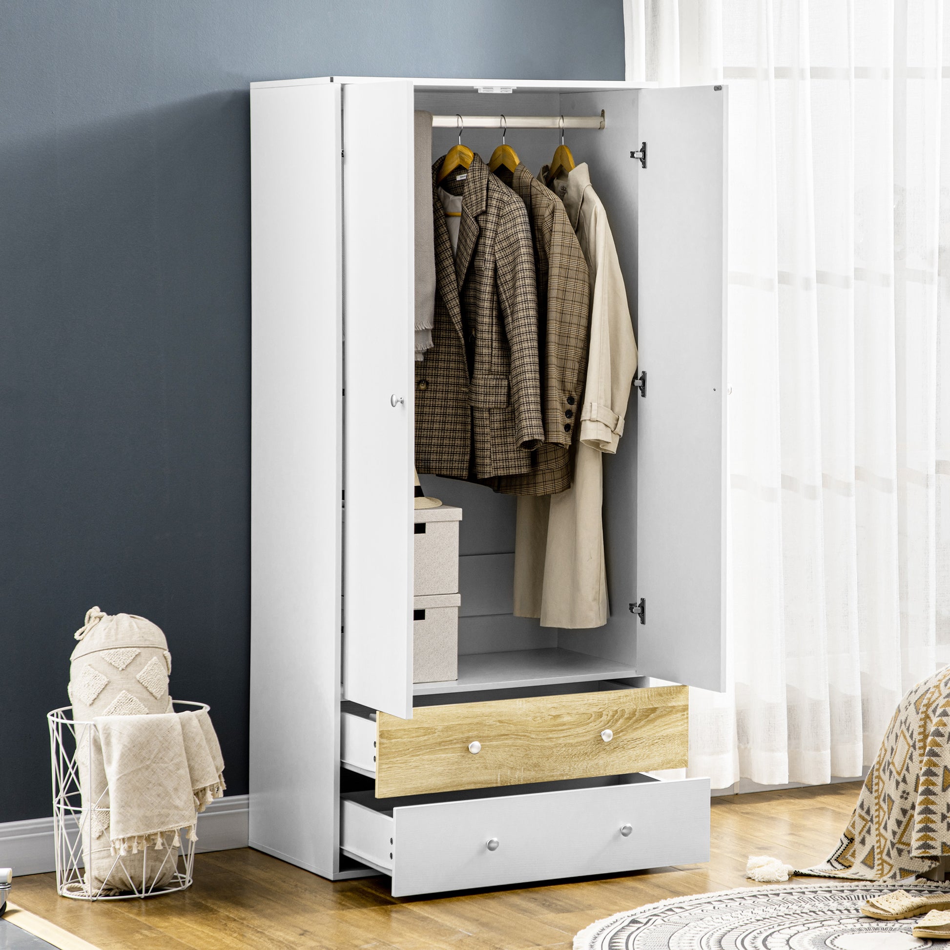 Homcom 2-Door Wardrobe with 2 Drawers