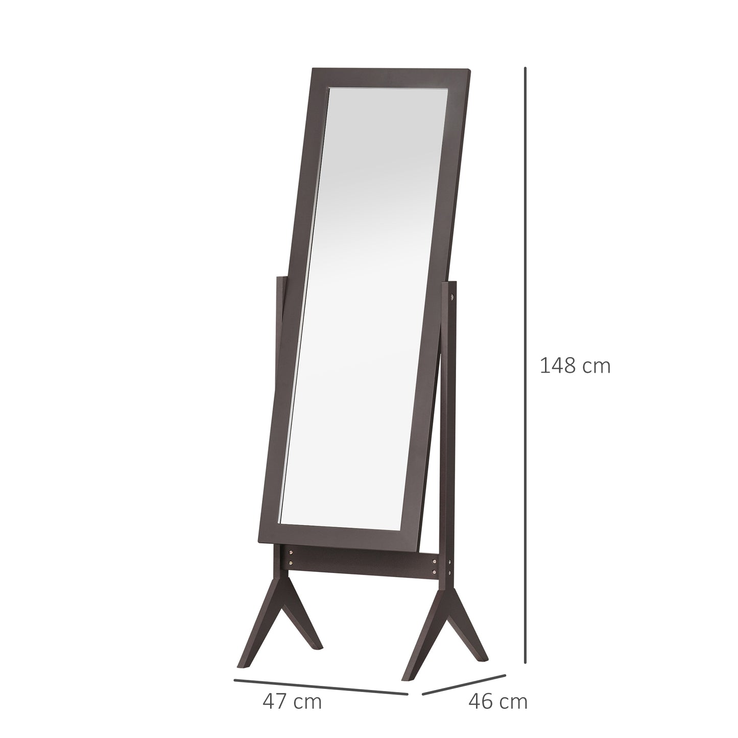 Homcom Freestanding Dressing Mirror Bedroom Tall Adjustable Angle 148x47cm Brown