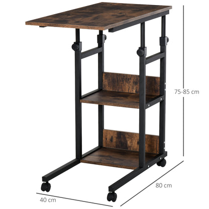 Homcom C-Shaped Side Table Industrial Mobile Rolling End Desk with 3-Tier Storage Shelving