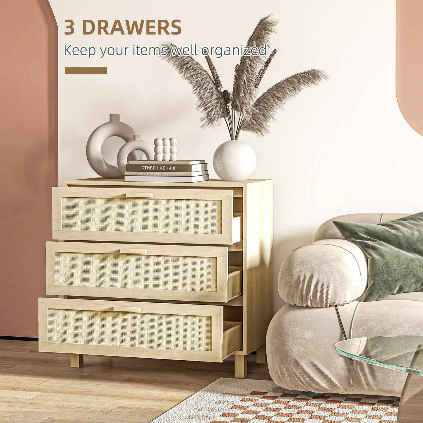 Homcom Rattan Bedroom Chest of Drawers