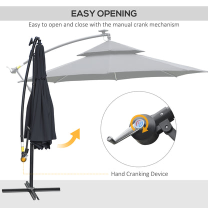 Outsunny 3(m) Cantilever Banana Parasol Hanging Umbrella with LED Solar lights